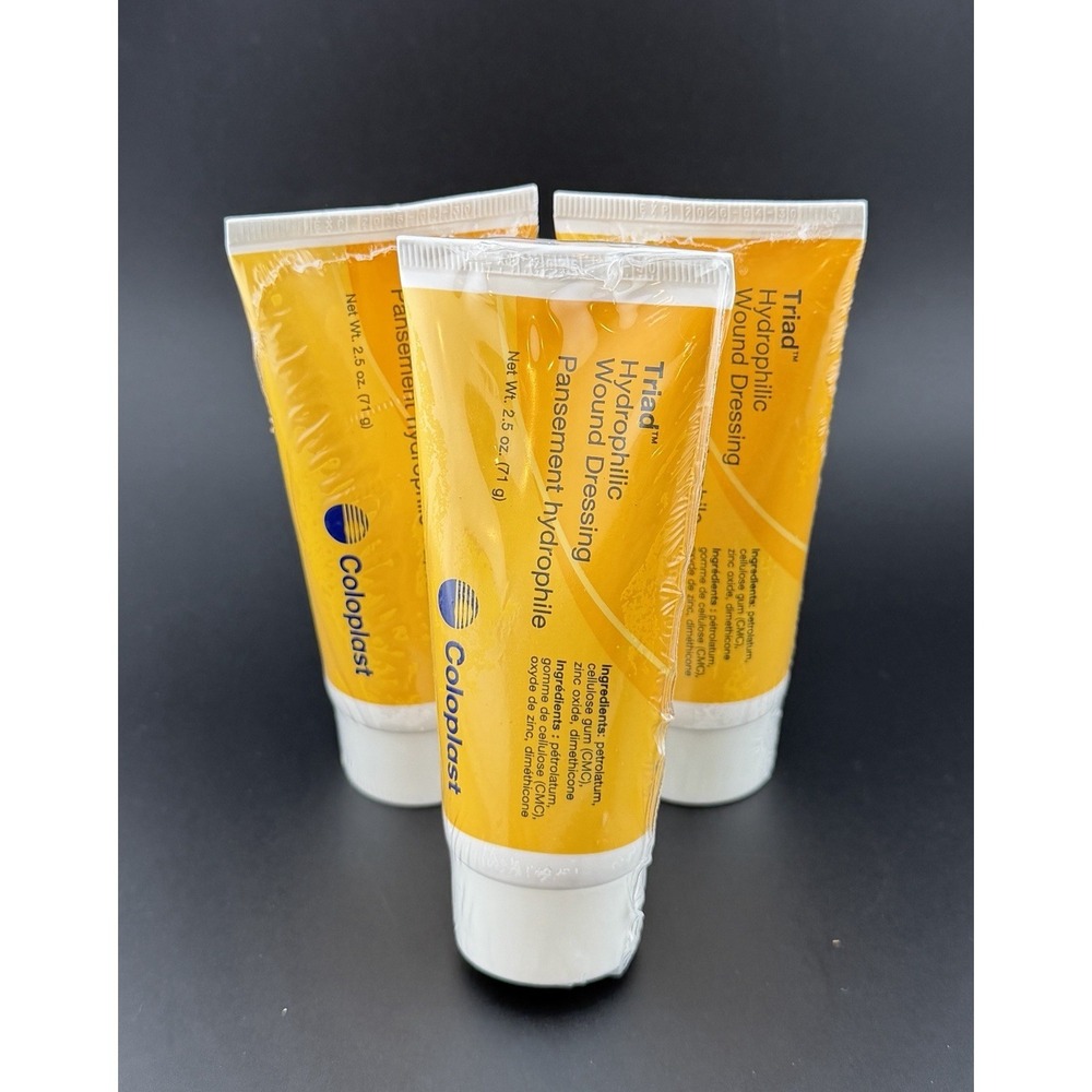 New 3 pack Coloplast Triad Hydrophilic Wound Dressing, each 2.5 oz.